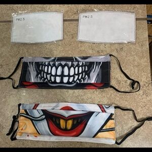 New! Adults Face Mask. Two reusable polyester face masks w/ 3D print